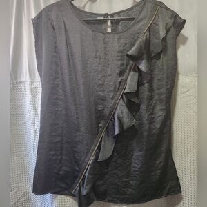 a.n.a Black Asymmetrical Ruffled Blouse